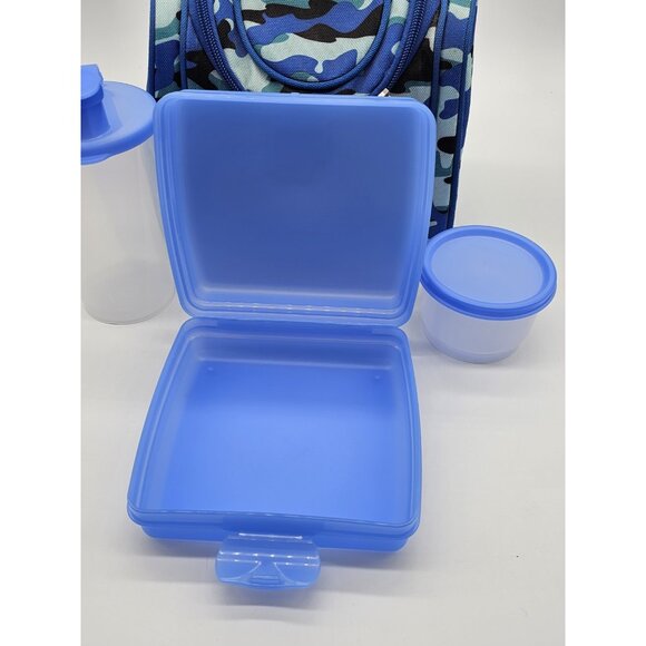 Tupperware Lunch Box Blue Camouflage Lunchbox Cup Container Sandwich Keeper 4 Pc - Picture 6 of 15